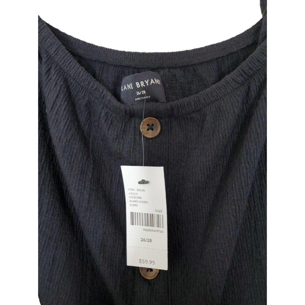Lane Bryant Tank Top Wmns 26/28 Black Sleeveless Seersucker Flowy Stretch Button - Picture 6 of 9